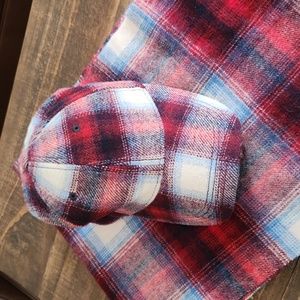 Pendleton Red and Blue Plaid Scarf and Hat Set